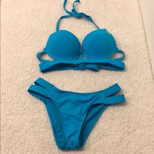 Sexy strappy blue bikini
